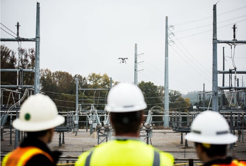 Drone documentation flight over a solar field